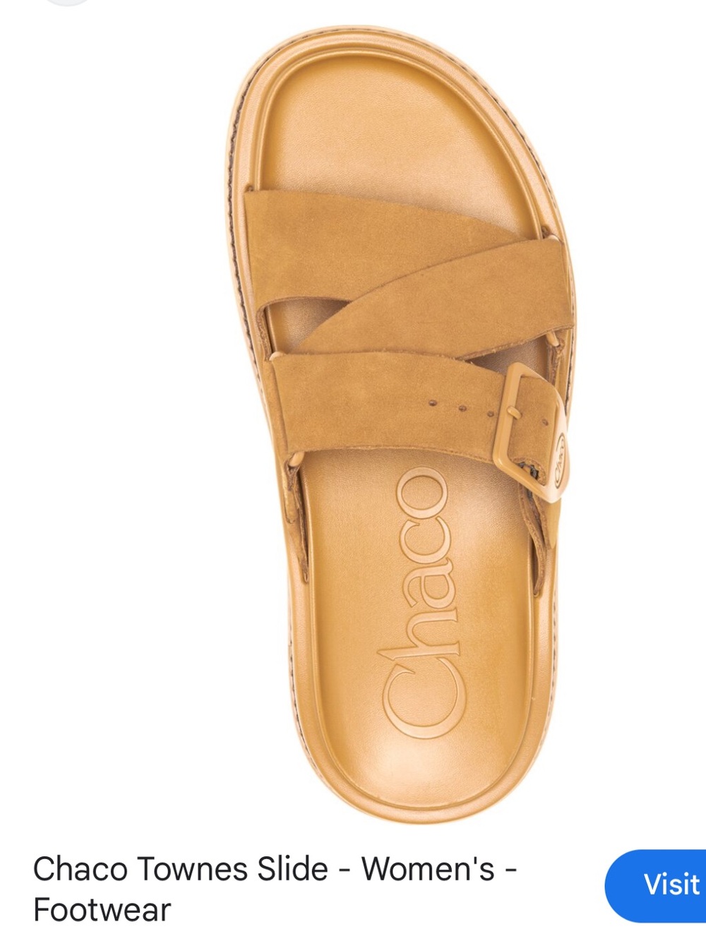 Chaco Tan Leather Double-Strap Slide with Buckle